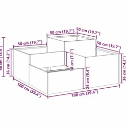 Moderna planteringslådan i galvaniserat stål | Storlek: 100x100x48 cm | Färg: Grå