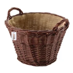 Mörk rottingkorg för skörd av frukt, grönsaker, potatis, blomkruka, ballong, 30 cm, jute, fäst med remmar