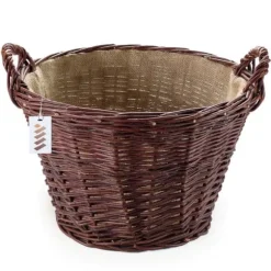 Mörk rottingkorg för skörd av frukt, grönsaker, potatis, blomkruka, ballong, 30 cm, jute, fäst med remmar