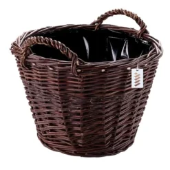 Mörk rottingkorg för skörd av frukt, grönsaker, potatis, blomkruka, ballong, 30 cm, jute, fäst med remmar