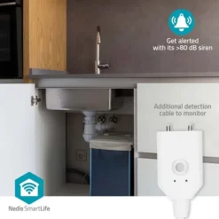Nedis SmartLife Water Detector | Wi-Fi | Batteridriven | Förlängning ingår | Max. batteritid: 24 Månader | 80 dB | Vit