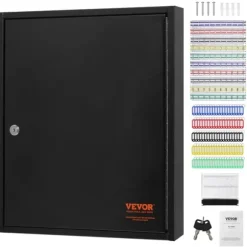 100-nyckelskåp med justerbara ställ och färgglada nyckelbrickor för enkel nyckelhantering.