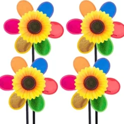 OBOSOE 4 st Trädgårdspinnar - Glitter Solros Vindspel, Plast Regnbåge Pinwheel, DIY Vindkvarn till Trädgård, Balkong & Utomhusdekoration