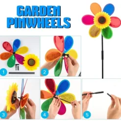 OBOSOE 4 st Trädgårdspinnar - Glitter Solros Vindspel, Plast Regnbåge Pinwheel, DIY Vindkvarn till Trädgård, Balkong & Utomhusdekoration