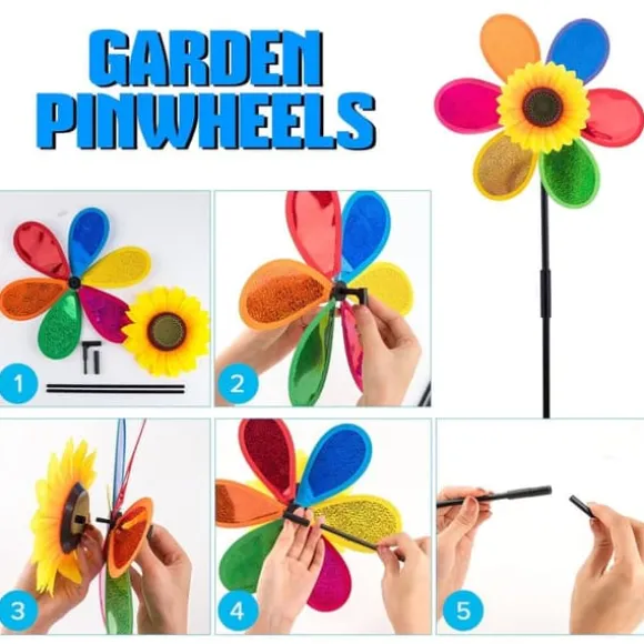 OBOSOE 4 st Trädgårdspinnar - Glitter Solros Vindspel, Plast Regnbåge Pinwheel, DIY Vindkvarn till Trädgård, Balkong & Utomhusdekoration