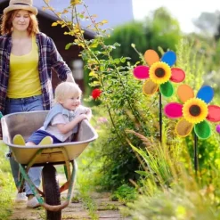 OBOSOE 4 st Trädgårdspinnar - Glitter Solros Vindspel, Plast Regnbåge Pinwheel, DIY Vindkvarn till Trädgård, Balkong & Utomhusdekoration