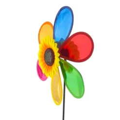 OBOSOE 4 st Trädgårdspinnar - Glitter Solros Vindspel, Plast Regnbåge Pinwheel, DIY Vindkvarn till Trädgård, Balkong & Utomhusdekoration