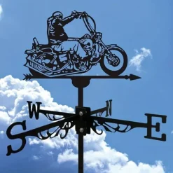 OBOSOE 1 stycke retro vindfläkt, metallsilhuett av en motorcykelryttare, vindriktningsindikator, gårdstak, terrass, gräsmatta, gårdsdek