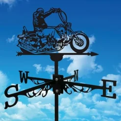 OBOSOE 1 stycke retro vindfläkt, metallsilhuett av en motorcykelryttare, vindriktningsindikator, gårdstak, terrass, gräsmatta, gårdsdek