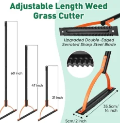 OBOSOE 60 TUM OGÄRDSKLIAPPARE MED DUBBELTANDAT STÅLBLAD - Manuellt Ogräsverktyg, Gräsklippare för Stående Arbete, Tunga Ogräsrensare med Långt Skaft | CDON