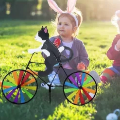 OBOSOE Vindsnurra med cyklande katt – 3D trädgårdsdekoration för utomhusbruk