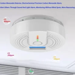 OBOSOE Bärbar Kolmonoxiddetektor – Digital LCD-Display och Ljudlarm, Resalarm, Vit