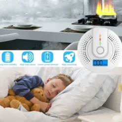 OBOSOE Bärbar Kolmonoxiddetektor – Digital LCD-Display och Ljudlarm, Resalarm, Vit