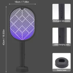 OBOSOE Electric Mosquito Racket, Fly Swatter Racket Uppladdningsbar Bug Zapper Racket Myggfälla ljus Uppladdningsbart myggfälla ljus