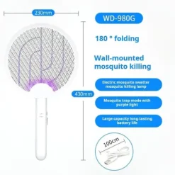 OBOSOE Elektrisk flugsmälla 2-i-1 – hopfällbar myggfälla & insektsdödare med lampa, USB-uppladdningsbar