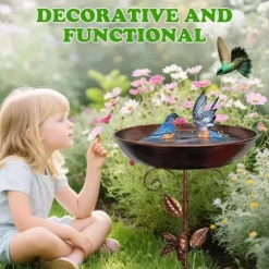 OBOSOE Fågelbad i Metall 76 cm – Stabil 5-delad Bas & Avtagbar Stång, Vintage Design för Trädgård, Uteplats & Gräsmatta