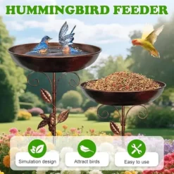 OBOSOE Fågelbad i Metall 76 cm – Stabil 5-delad Bas & Avtagbar Stång, Vintage Design för Trädgård, Uteplats & Gräsmatta