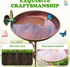 OBOSOE Fågelbad i Metall 76 cm – Stabil 5-delad Bas & Avtagbar Stång, Vintage Design för Trädgård, Uteplats & Gräsmatta