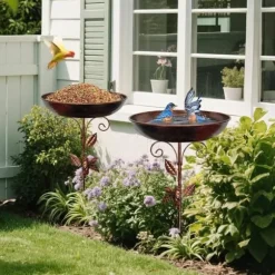 OBOSOE Fågelbad i Metall 76 cm – Stabil 5-delad Bas & Avtagbar Stång, Vintage Design för Trädgård, Uteplats & Gräsmatta