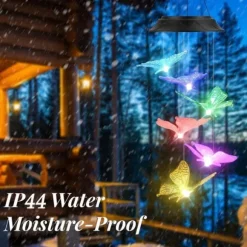 OBOSOE Fjäril Solcellsdriven Vindspel – Färgglad LED Belysning, IP44 Vattentät Dekoration för Trädgård & Uteplats