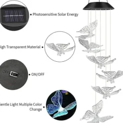 OBOSOE Fjäril Solcellsdriven Vindspel – Färgglad LED Belysning, IP44 Vattentät Dekoration för Trädgård & Uteplats