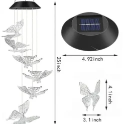 OBOSOE Fjäril Solcellsdriven Vindspel – Färgglad LED Belysning, IP44 Vattentät Dekoration för Trädgård & Uteplats