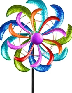 OBOSOE Färgglad Vindspel 124 x 30 cm – Roterande Vindsnurra Trädgårdsdekoration Vindmölla