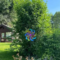 OBOSOE Färgglad Vindspel 124 x 30 cm – Roterande Vindsnurra Trädgårdsdekoration Vindmölla