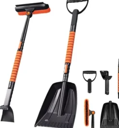 OBOSOE 5-i-1 Bil Snöskyffel, Snöborste & Iskrapa – Multifunktionell Snöborttagare för Bil, Justerbar Längd