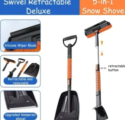 OBOSOE 5-i-1 Bil Snöskyffel, Snöborste & Iskrapa – Multifunktionell Snöborttagare för Bil, Justerbar Längd