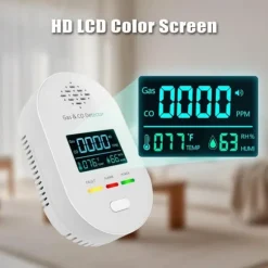 OBOSOE 4-i-1 Gas- & Kolmonoxiddetektor med Temperatur- och Fuktvisning – Väggplugg & Portabel för Hem, Resa, Husvagn