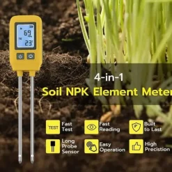 OBOSOE 4-i-1 Jordmätare – PH-mätare, NPK, Fuktighet och Temperatur med LCD Display för Trädgård, Växter och Växthus