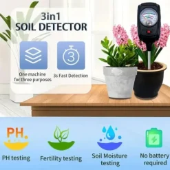 OBOSOE 3-i-1 Jordtestare – Mäter Fukt, Näring och pH i Jord | Trädgård, Gräsmatta, Inomhusväxter | Batterifri