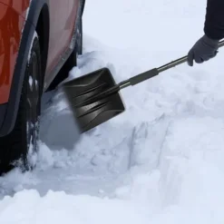 OBOSOE 3-i-1 Snöskyffel med Iskrapa & Snöborste – Portabel Fällbar Snöskyffel för Bil & Trädgård