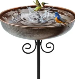 OBOSOE Liten Metall Birdbath för Utomhus, 25 cm Skål med Ställning – Rustfri Fågelbad för Trädgård, Gräsmatta, Patio – 1,5 Liter Kapacitet