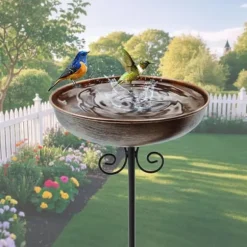 OBOSOE Liten Metall Birdbath för Utomhus, 25 cm Skål med Ställning – Rustfri Fågelbad för Trädgård, Gräsmatta, Patio – 1,5 Liter Kapacitet