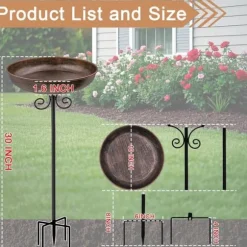 OBOSOE Liten Metall Birdbath för Utomhus, 25 cm Skål med Ställning – Rustfri Fågelbad för Trädgård, Gräsmatta, Patio – 1,5 Liter Kapacitet