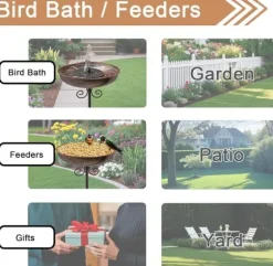 OBOSOE Liten Metall Birdbath för Utomhus, 25 cm Skål med Ställning – Rustfri Fågelbad för Trädgård, Gräsmatta, Patio – 1,5 Liter Kapacitet