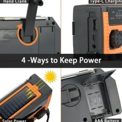 OBOSOE Nödradio Vevradio 5000mAh med Solcell & NOAA, Väderradio med LED-ficklampa för Camping