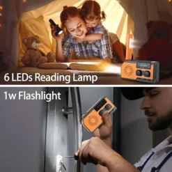 OBOSOE Nödradio Vevradio 5000mAh med Solcell & NOAA, Väderradio med LED-ficklampa för Camping