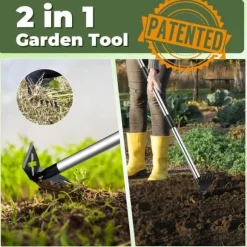 OBOSOE Ograsplockare med Långt Skaft (60 tum ) - 2-i-1 Manuellt Ograsverktyg med Rävsvans och Trädgårdshacka - Tung Ogräsryckare