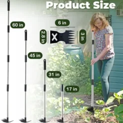 OBOSOE Ograsplockare med Långt Skaft (60 tum ) - 2-i-1 Manuellt Ograsverktyg med Rävsvans och Trädgårdshacka - Tung Ogräsryckare