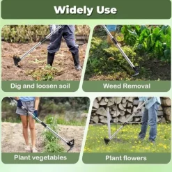 OBOSOE Ograsplockare med Långt Skaft (60 tum ) - 2-i-1 Manuellt Ograsverktyg med Rävsvans och Trädgårdshacka - Tung Ogräsryckare