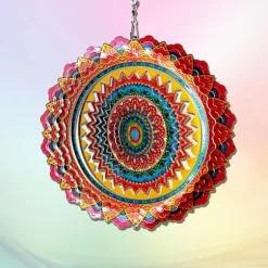 OBOSOE 2-Pack 3D-roterande Mandala vindspel – 15 cm Mandala Dekoration för Trädgård & Inomhusbruk, Flerfärgad