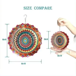 OBOSOE 2-Pack 3D-roterande Mandala vindspel – 15 cm Mandala Dekoration för Trädgård & Inomhusbruk, Flerfärgad