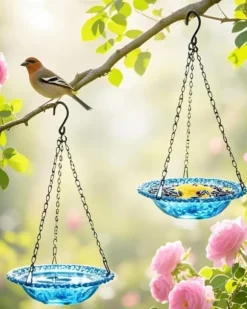 OBOSOE 2-pack Hängande Fågelbad och Fågelmatare – Plastbad & Hängande Matare för Trädgård, Uteplats och Balkong