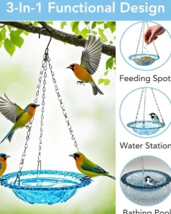 OBOSOE 2-pack Hängande Fågelbad och Fågelmatare – Plastbad & Hängande Matare för Trädgård, Uteplats och Balkong