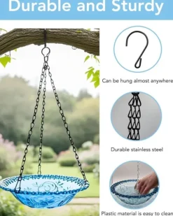 OBOSOE 2-pack Hängande Fågelbad och Fågelmatare – Plastbad & Hängande Matare för Trädgård, Uteplats och Balkong