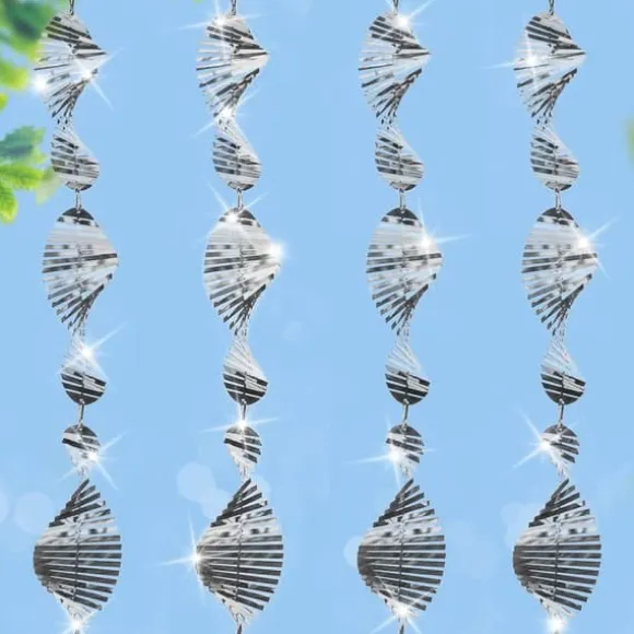 OBOSOE 4-Pack Reflekterande Fågelskrämma i Metall – 3D Vindspel med 12 Skivor för Balkong & Trädgård