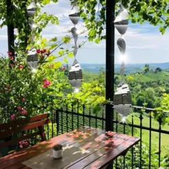 OBOSOE 4-Pack Reflekterande Fågelskrämma i Metall – 3D Vindspel med 12 Skivor för Balkong & Trädgård